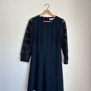 LOFT Navy Dress with Lace Sleeves